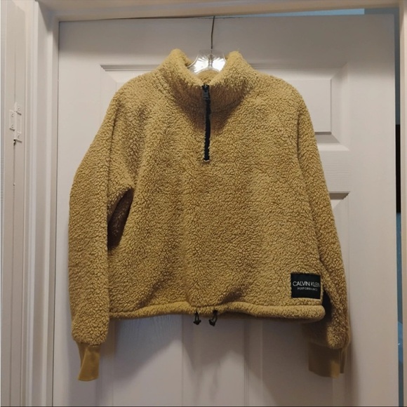 Calvin Klein Performance Mustard Yellow Sherpa Jacket Warm Cozy Fleece Size XL - Picture 1 of 7